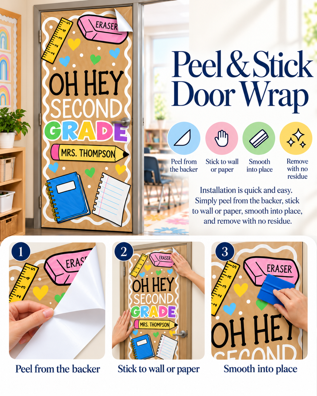 Peel and stick classroom door wrap installation and removal guide